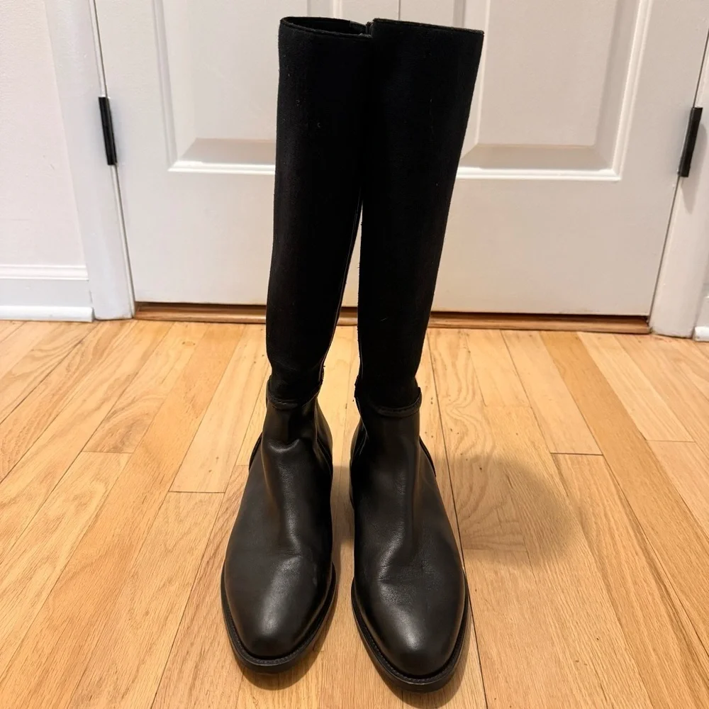 Aquatalia Black Knee-High Tall Leather Boots Size 8.5 Retail for $650